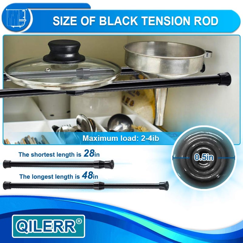 QILERR Tension Rods 28 to 48 Inches 6 Pack Adjustable Extension Black Spring Loaded Curtain Tension Rod for Windows, Closet, Cupboard, Kitchen, Bathroom, Wardrobe - Image 5